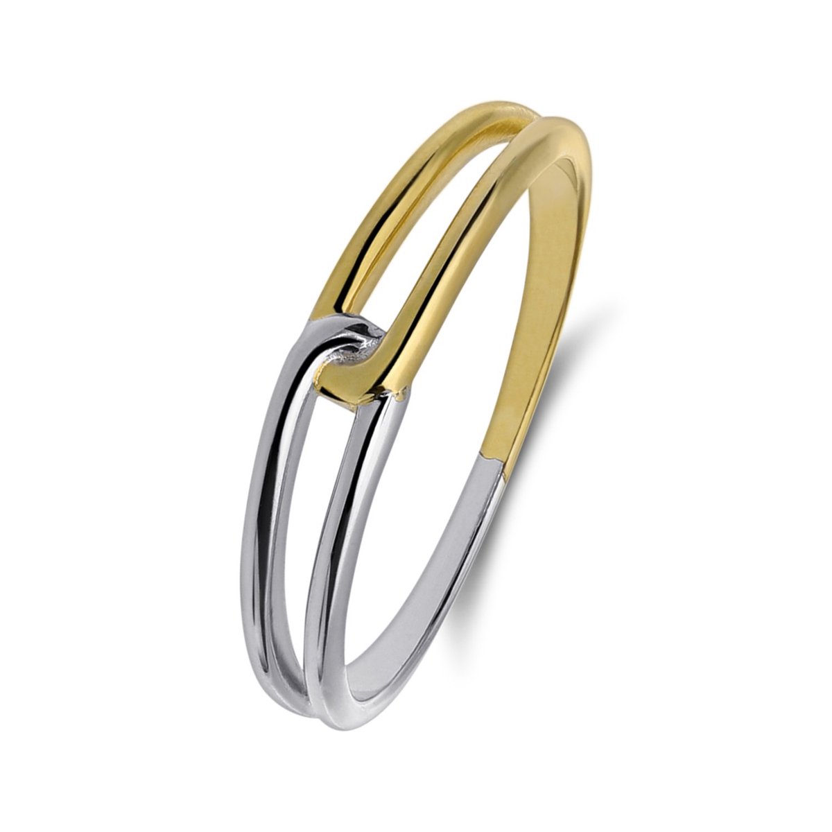 Lucardi Dames Zilveren bicolor ring twist voor dames - Ring - 925 Zilver - Zilver- en goudkleurig - 19 / 60 mm