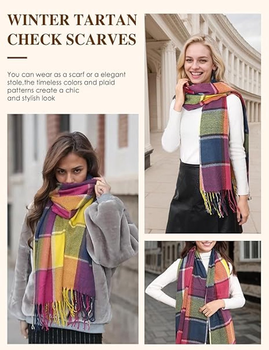 Dames geruit oversized kasjmier sjaal lange zachte wraps dames geruit oversized sjaal lange sjaal voor herfst en winter , regenboog