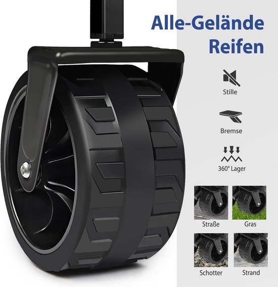 Opvouwbare Bolderkar 200KG voor Diverse Terrains met Telescoopstang van Opvouwbare Bolderkar — afbeelding 5