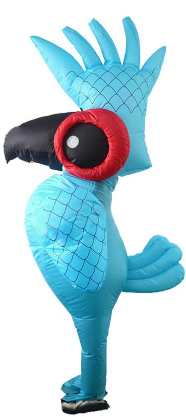 KIMU® Opblaas Kostuum Paradijsvogel Blauw - Opblaasbaar Pak - Vogelpak Mascotte Opblaaspak - Opblaasbare Vogel Papegaai Vleugels Dames Heren Halloween
