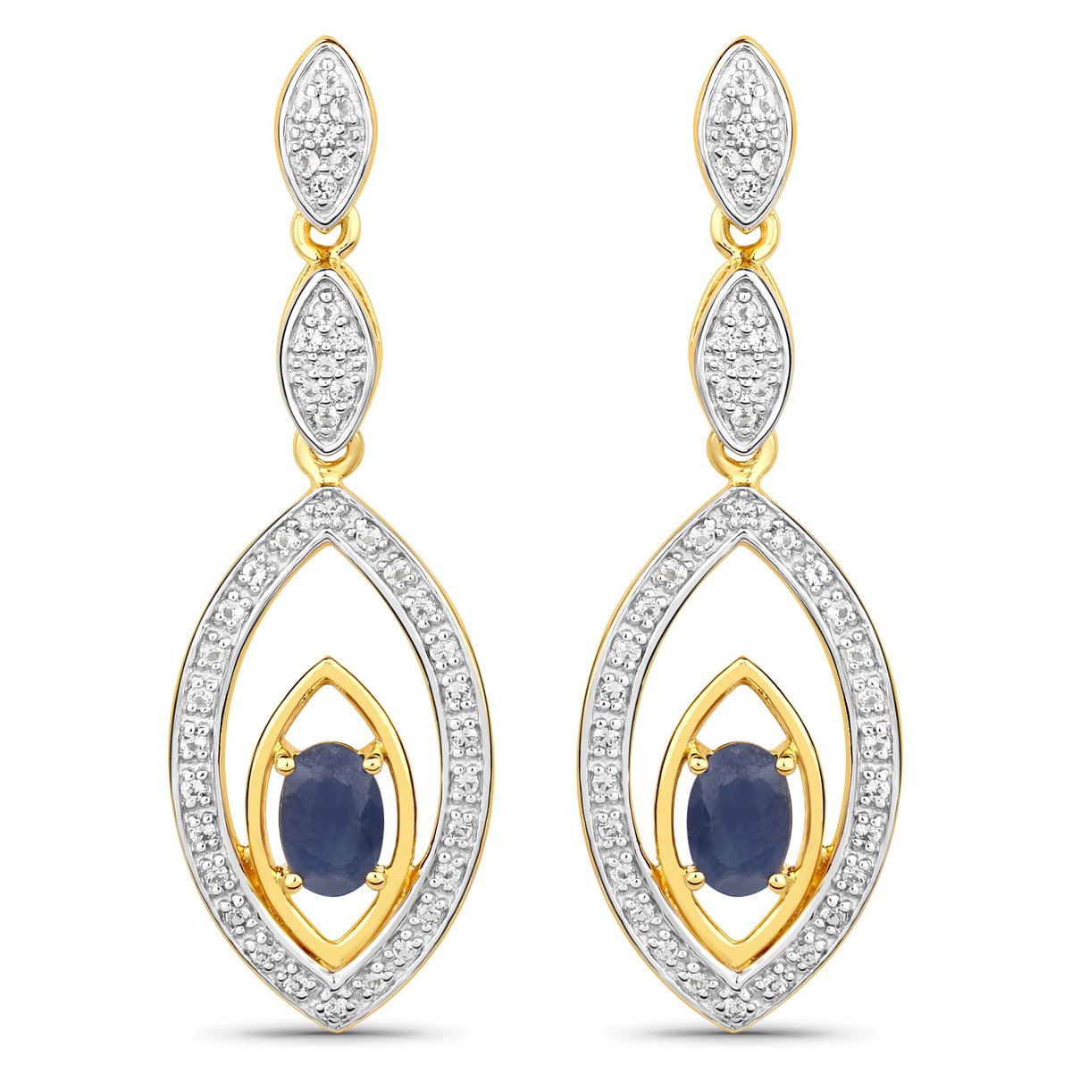 Vira Jewels Ohrringe Silber 925 zweifarbig 40mm lang mit 2x Saphir und 80x Weiß-Topas