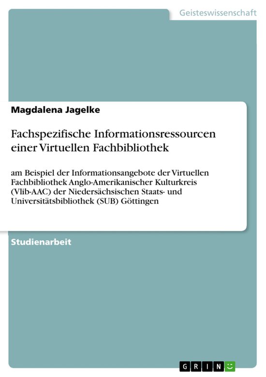 Fachspezifische Informationsressourcen einer Virtuellen Fach ... - cover