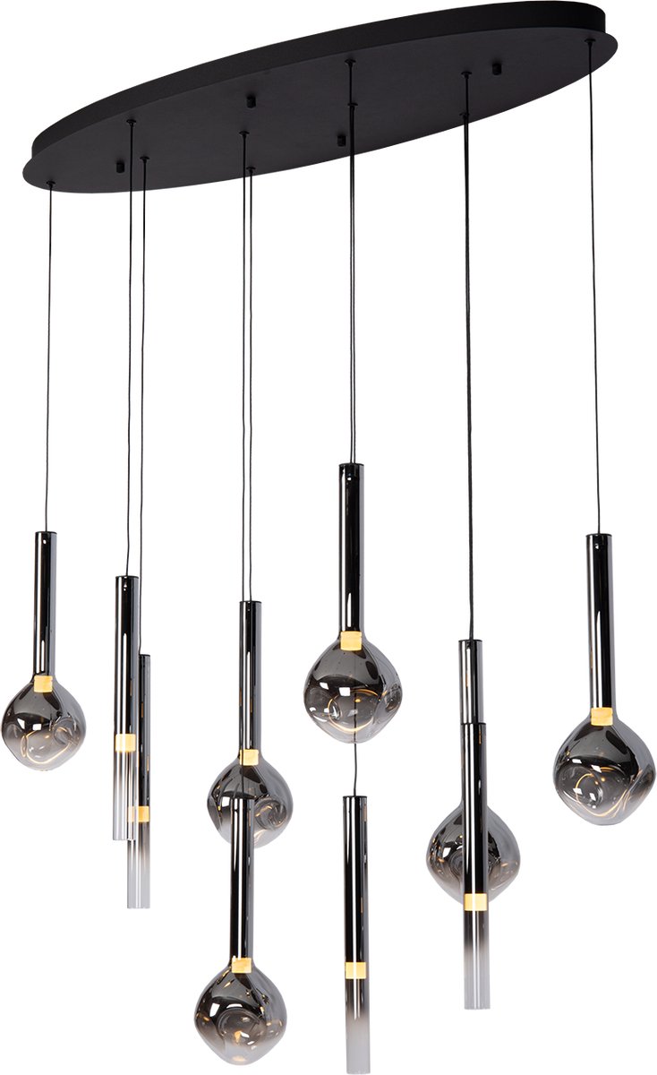 Atmooz Hanglamp Bahia 10 - Ovale plafondlamp 100x35xH180 cm - Zwart met gerookt glas - 10 lichtpunten - LED dimbaar - Modern design