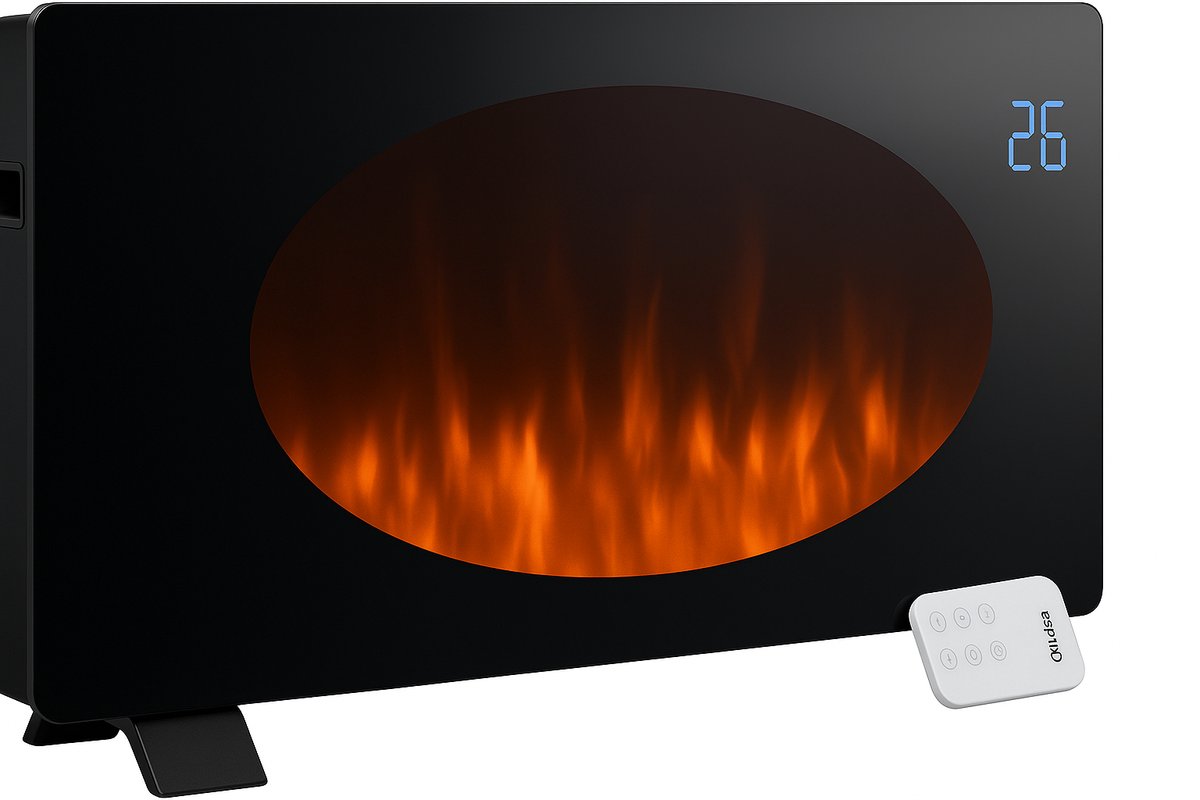 Lexorion Aqua - Kachel - Elektrische Kachel - Glazen Convector Verwarming - Verwarmer - Wandverwarming - Smart App - Wandkachel Electrisch - 2000W - Vlam Hologram - WiFi & Afstandsbediening - Timer - Instelbare Temperatuur