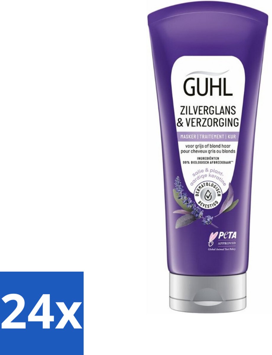 24 x Guhl - Haarmasker - Zilverglans & Verzorging Anti-Geel - 200 ml - Blond Haar - Grijs Haar - Anti-geel Masker - Haarmasker - Haarverzorging