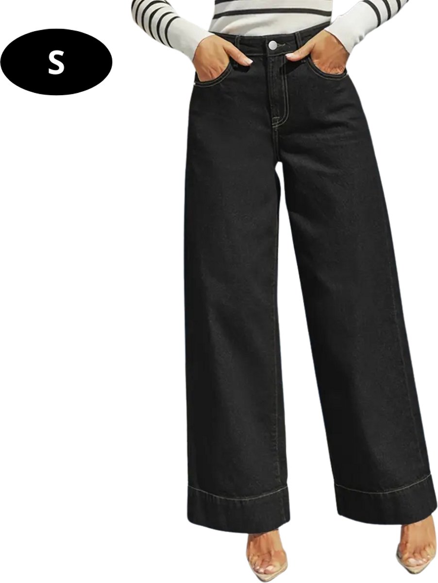Nivard Lange Broek Dames Spijkerbroek Broeken Spijker Pants Jeans Trouser Loose Fit Straight Leg Zwart