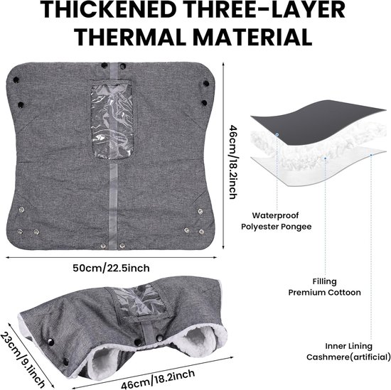 Kinderwagen Handwarmer - Mof warmer - Wandelen buiten - Waterdicht fleece - Universele maat - Grijs — afbeelding 5