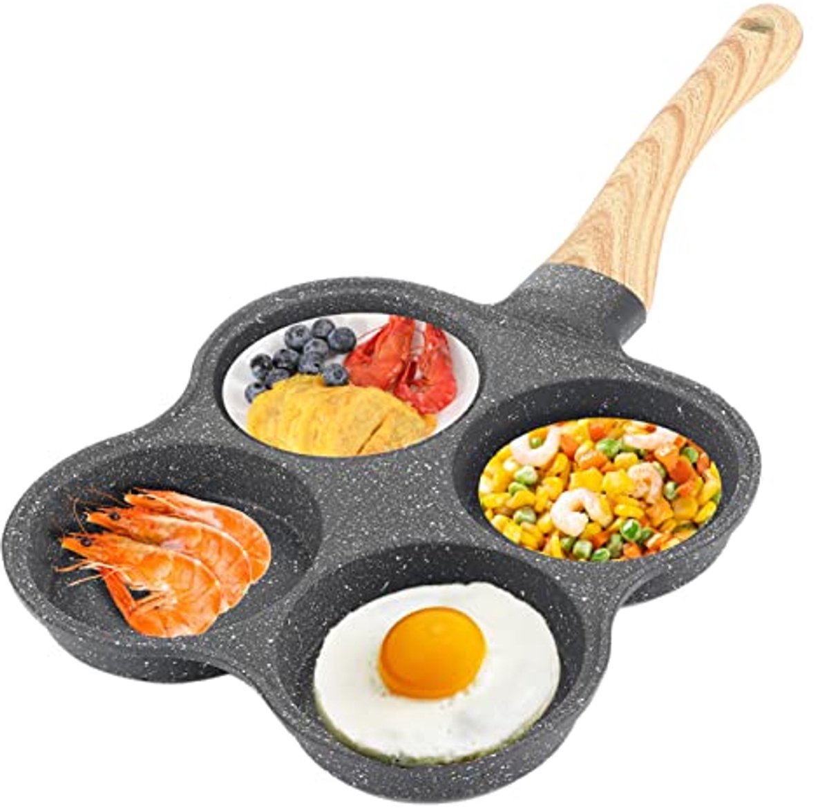 Omelettenpan met 4 Gaten - Anti-aanbak Koekenpan voor Ontbijt en Pannenkoeken