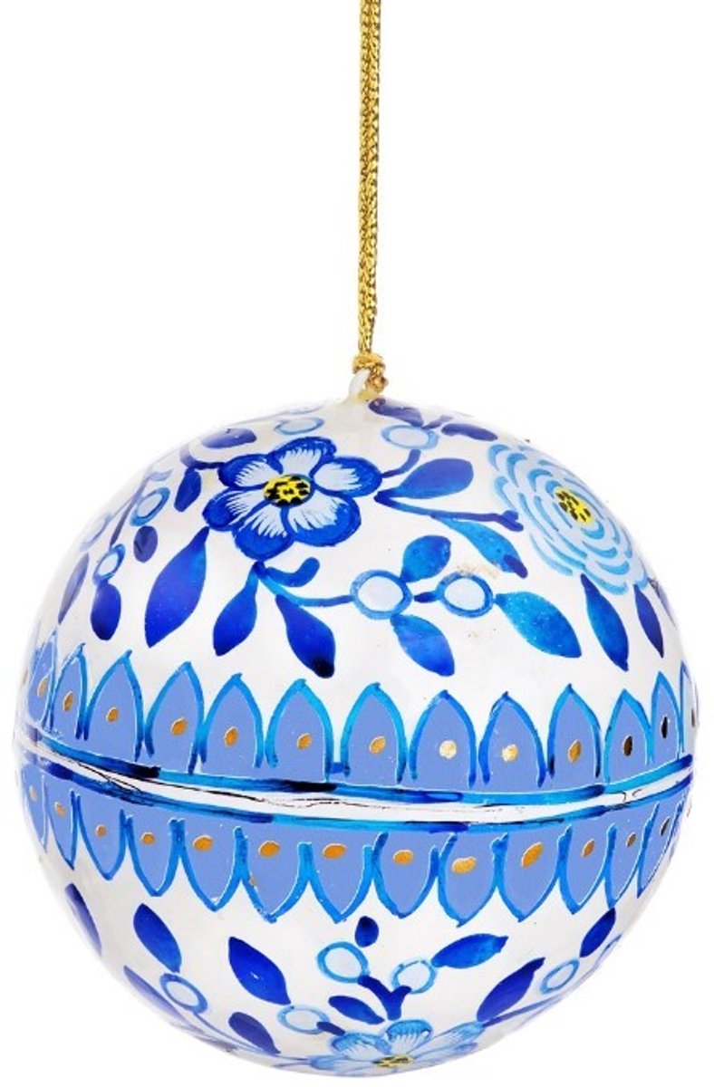 Sass & Belle Blauwe kerstbal met bloemen - Sass & Belle multi