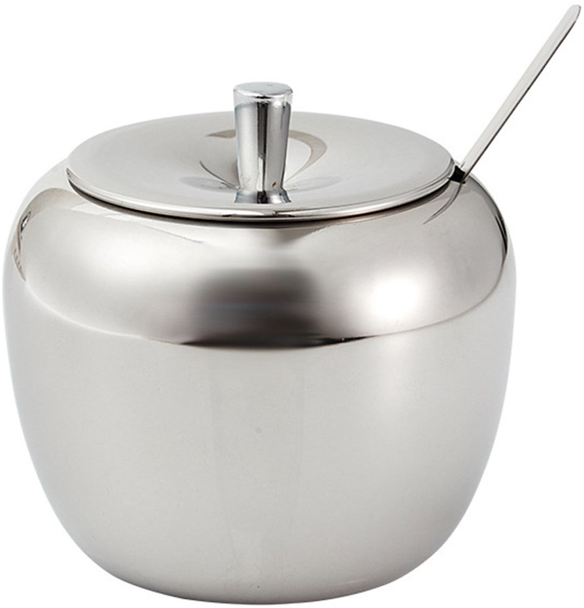 JeiibrZui Suikerpotten - Suikerpot Met Deksel En Lepel - Roestvrij Staal Design Voor Suiker, Zout Of Kruiden - 1 - Keukentafel Gebruik - Zilver
