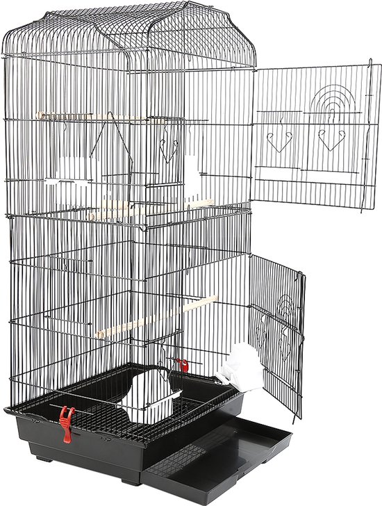 PIPIPOXER-Vogelkooi vogelvolière kooi vogelhuisje dierenkooi 46*36*93cm-Zwart