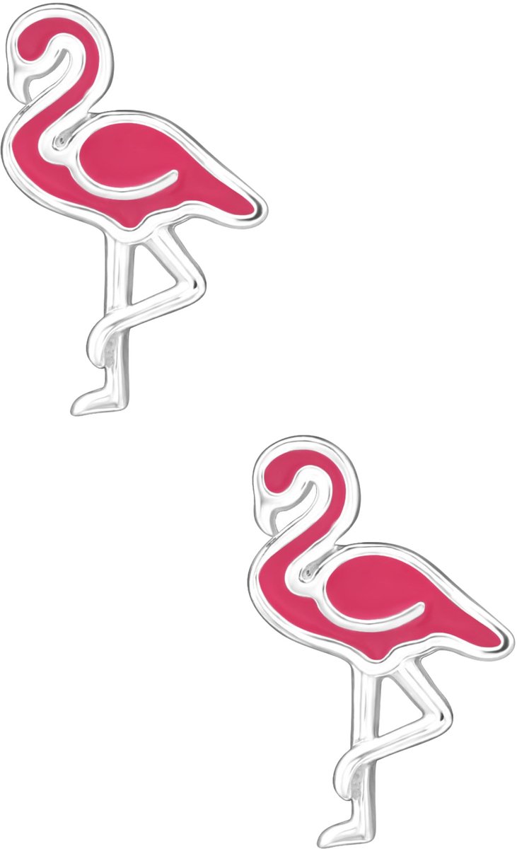 MAXTE 925 Zilveren Flamingo Kinder Oorknopjes - Premium Oorbellen met Emaille - Sterling Zilver - 7,2 x 11 mm