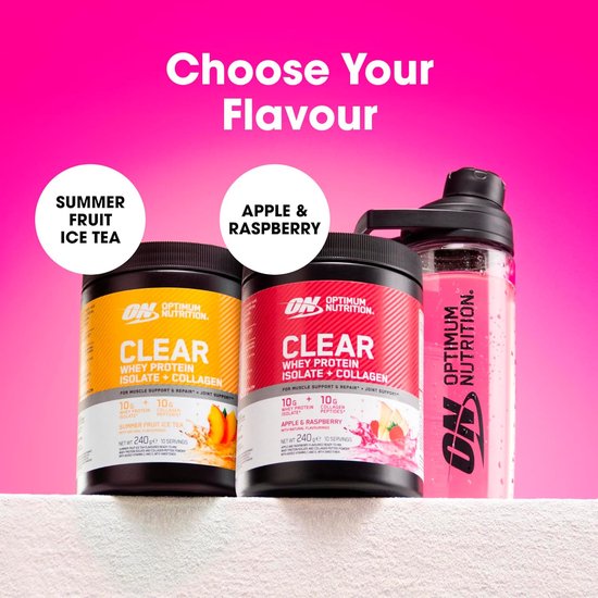 Optimum Nutrition Clear Whey Protein Isolate + Collagen - Apple Raspberry Proteine Poeder - Eiwitshake - Eitwit Limonade - 240 gram (10 servings) van Merkloos — afbeelding 4