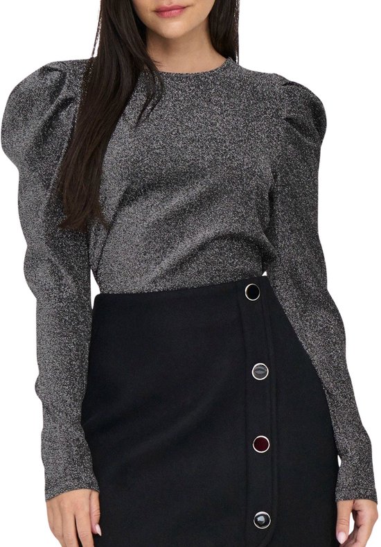Only T-shirt Onlrich L/s Glitter Puff Top Jrs 15278055 Noir/argent Gli Femme Taille - S