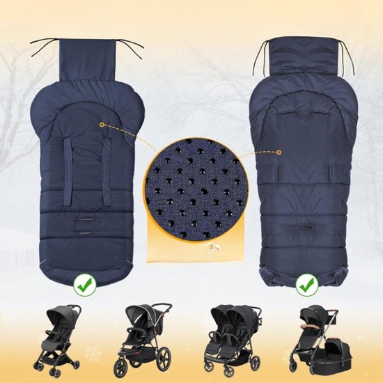 Voetenzak kinderwagen, voetenzak, buggy, voetenzak, kinderwagen, winter, met Wamres koraalfleece, ritssluiting, antislip en reflecterende strepen, universeel en waterdicht, blauw - Lang (97 * 44 cm) — afbeelding 3