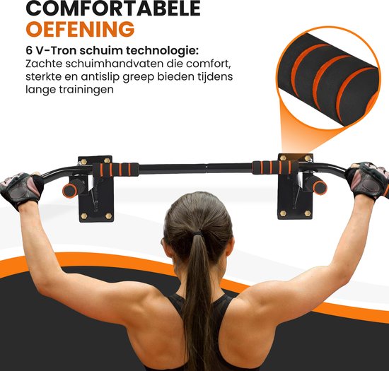 Premium Pull Up Bar - Pull Up Station - Optrekstang Wandmontage - Dip Station - Dip Bars - Thuis Sporten - Thuis Fitness - Premium materialen - Extra stevige tot 250KG - Inclusief montage onderdelen - Home workout - Zwart/Oranje