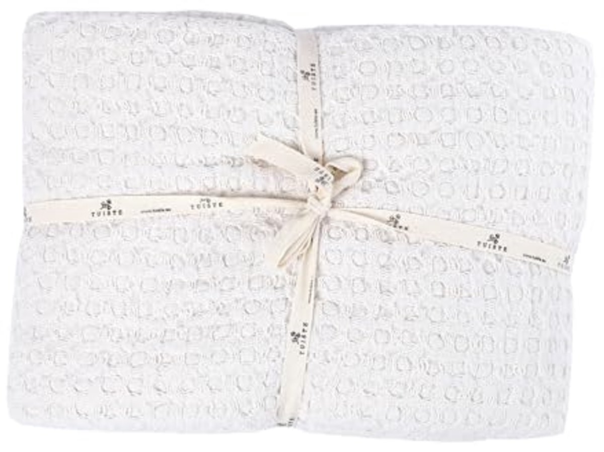 Katoenen Sprei Eenpersoonsbed 150 x 200 cm - Witte Zomerdeken met Wafellook voor Bank en Bed