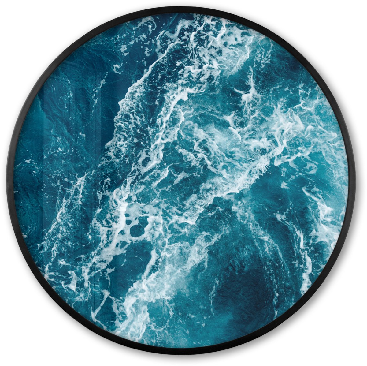FrameYourWall Poster in lijst Rond - Fotolijst 80x80 cm - Posters - Zee - Water - Golf - Ronde posterlijst zwart - Decoratie - Wanddecoratie woonkamer - Muurdecoratie slaapkamer Multicolor
