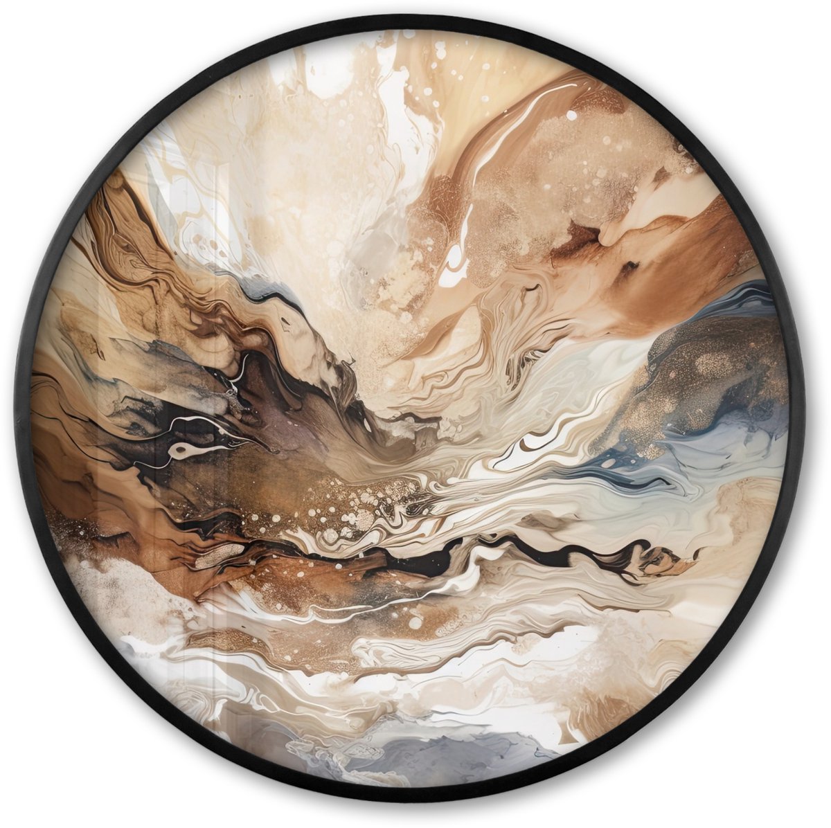 FrameYourWall Poster in lijst Rond - Fotolijst 60x60 cm - Posters - Abstract - Kunst - Verf - Beige - Modern - Ronde posterlijst zwart - Decoratie - Wanddecoratie woonkamer - Muurdecoratie slaapkamer