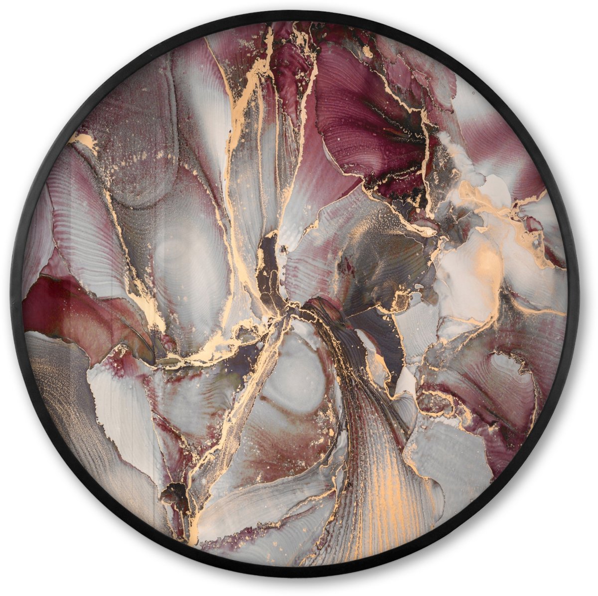 FrameYourWall Poster in lijst Rond - Fotolijst 80x80 cm - Posters - Goud - Marmer - Paars - Ronde posterlijst zwart - Decoratie - Wanddecoratie woonkamer - Muurdecoratie slaapkamer