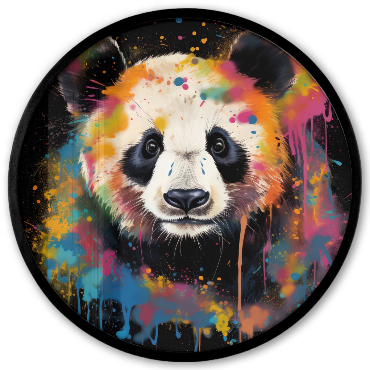 FrameYourWall Poster in lijst Rond - Fotolijst 40x40 cm - Posters - Panda - Graffiti - Dieren - Zwart - Kleuren - Ronde posterlijst zwart - Decoratie - Wanddecoratie woonkamer - Muurdecoratie slaapkamer Multi