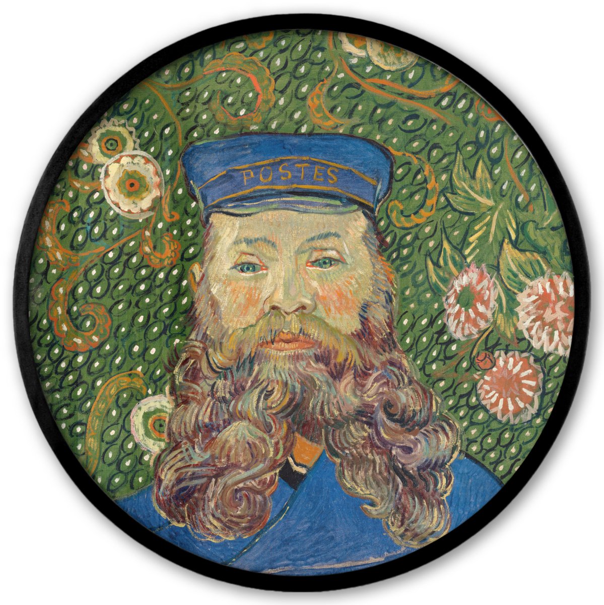 FrameYourWall Poster in lijst Rond - Fotolijst 40x40 cm - Posters - Portret van postbode Joseph Roulin - Vincent van Gogh - Ronde posterlijst zwart - Decoratie - Wanddecoratie woonkamer - Muurdecoratie slaapkamer Multicolor