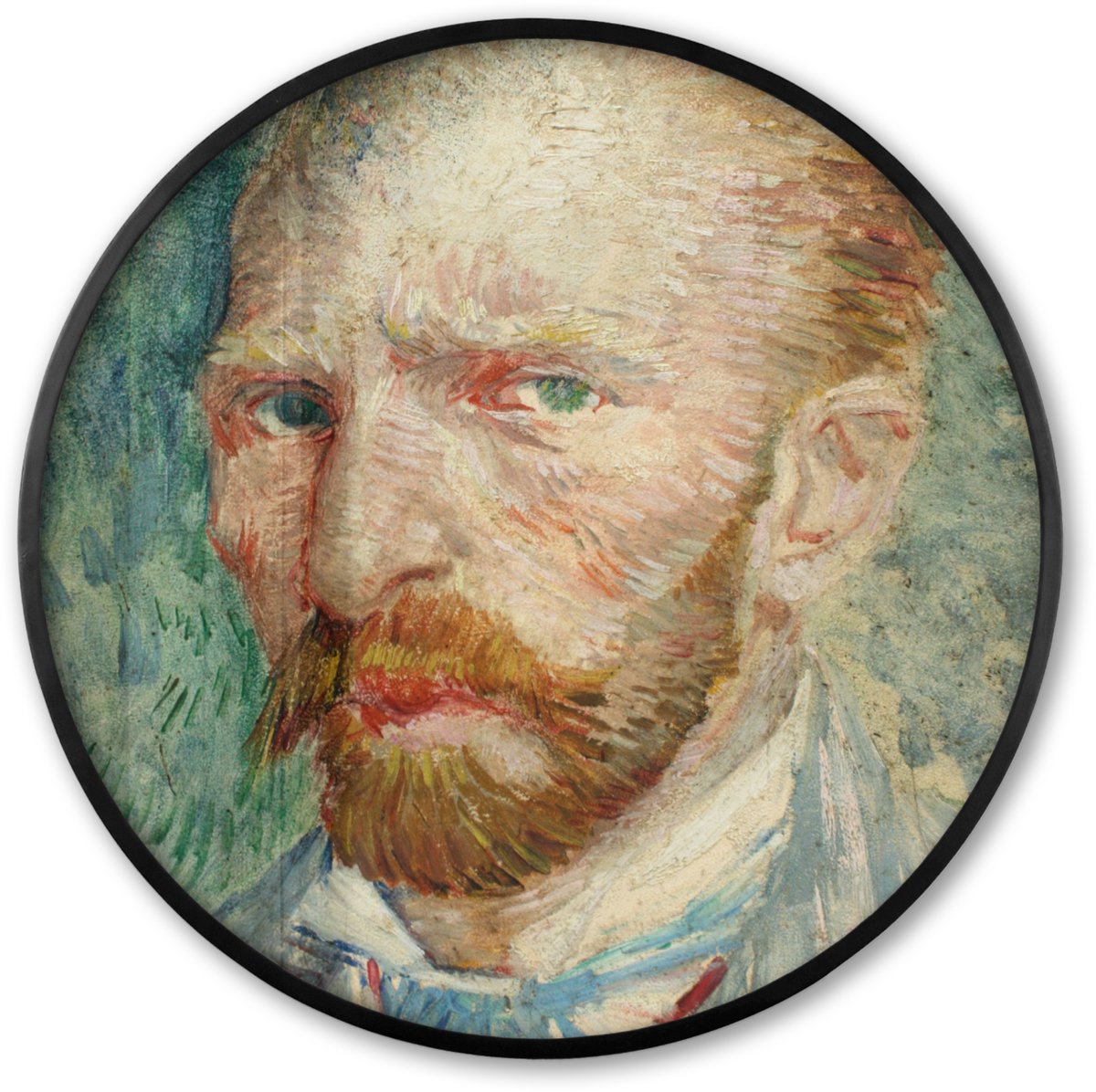 FrameYourWall Poster in lijst Rond - Fotolijst 60x60 cm - Posters - Zelfportret - Vincent van Gogh - Ronde posterlijst zwart - Decoratie - Wanddecoratie woonkamer - Muurdecoratie slaapkamer Multicolor