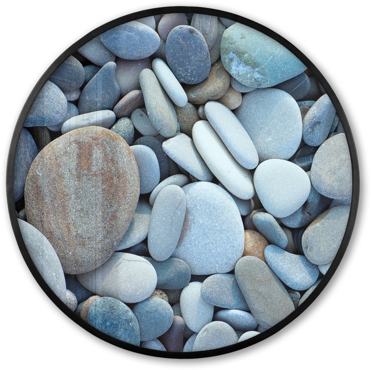 FrameYourWall Poster in lijst Rond - Fotolijst 80x80 cm - Posters - Zen stenen - Natuur - Strand - Ronde posterlijst zwart - Decoratie - Wanddecoratie woonkamer - Muurdecoratie slaapkamer