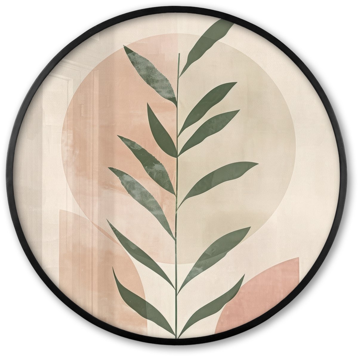 FrameYourWall Poster in lijst Rond - Fotolijst 60x60 cm - Posters - Modern - Roze - Groen - Natuur - Aesthetic - Ronde posterlijst zwart - Decoratie - Wanddecoratie woonkamer - Muurdecoratie slaapkamer