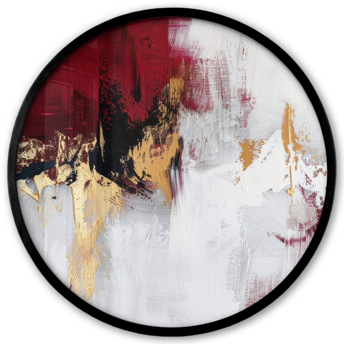FrameYourWall Poster in lijst Rond - Fotolijst 40x40 cm - Posters - Rood - Marmer - Abstract - Goud - Modern - Ronde posterlijst zwart - Decoratie - Wanddecoratie woonkamer - Muurdecoratie slaapkamer