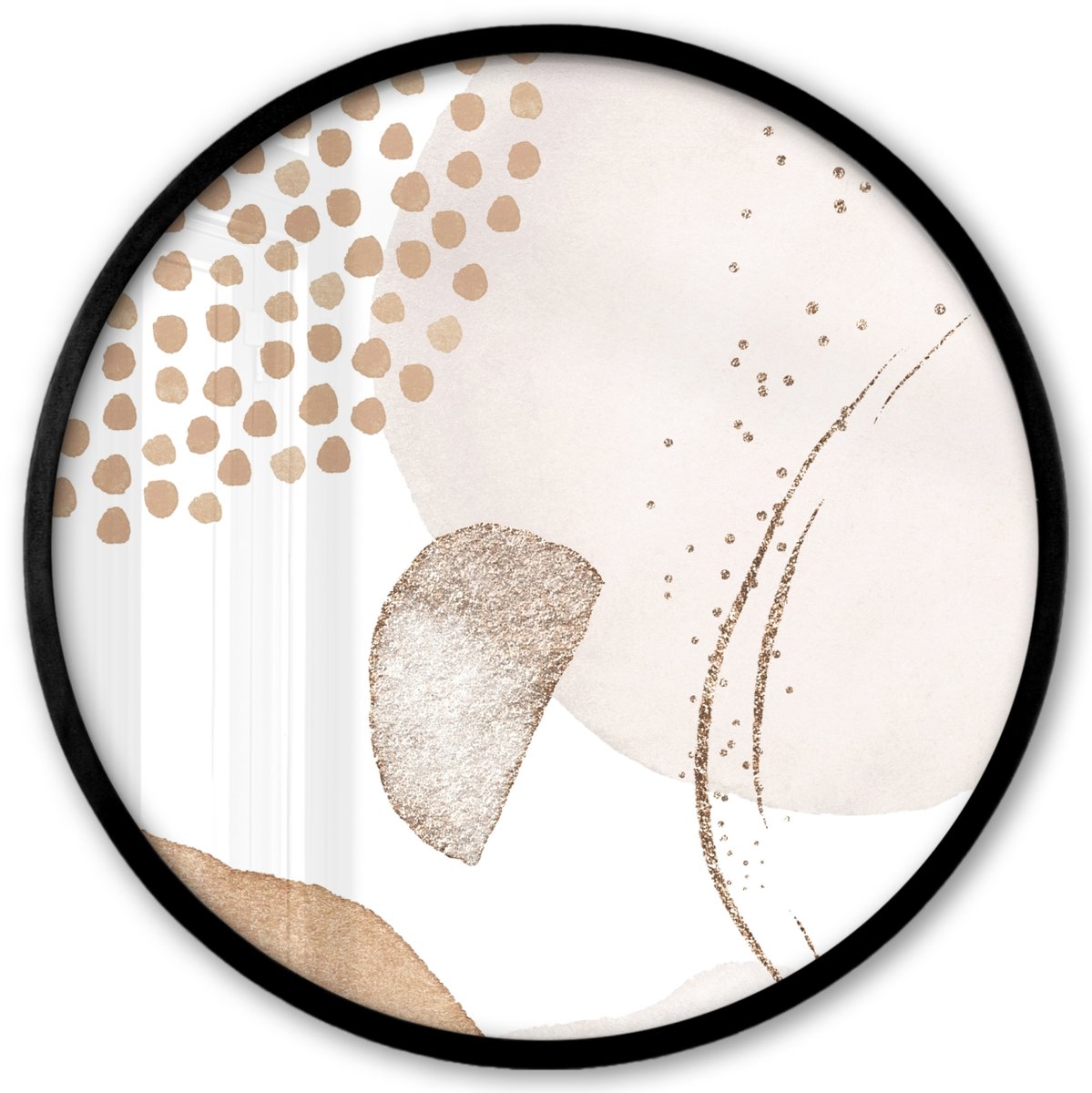 FrameYourWall Poster in lijst Rond - Fotolijst 40x40 cm - Posters - Watercolor - Pastel - Beige - Abstract - Modern - Ronde posterlijst zwart - Decoratie - Wanddecoratie woonkamer - Muurdecoratie slaapkamer