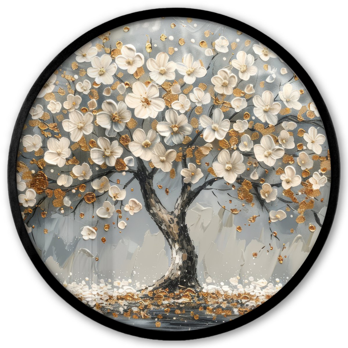 FrameYourWall Poster in lijst Rond - Fotolijst 40x40 cm - Posters - Boom - Goud - Bloemen - Abstract - Kunst - Ronde posterlijst zwart - Decoratie - Wanddecoratie woonkamer - Muurdecoratie slaapkamer
