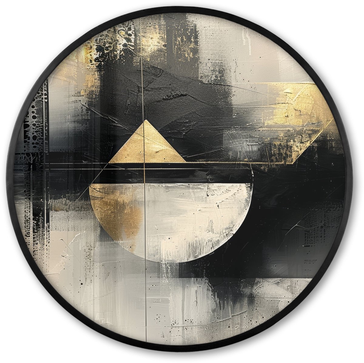 FrameYourWall Poster in lijst Rond - Fotolijst 80x80 cm - Posters - Abstract - Zwart - Verf - Modern - Ronde posterlijst zwart - Decoratie - Wanddecoratie woonkamer - Muurdecoratie slaapkamer Abstract - Verf