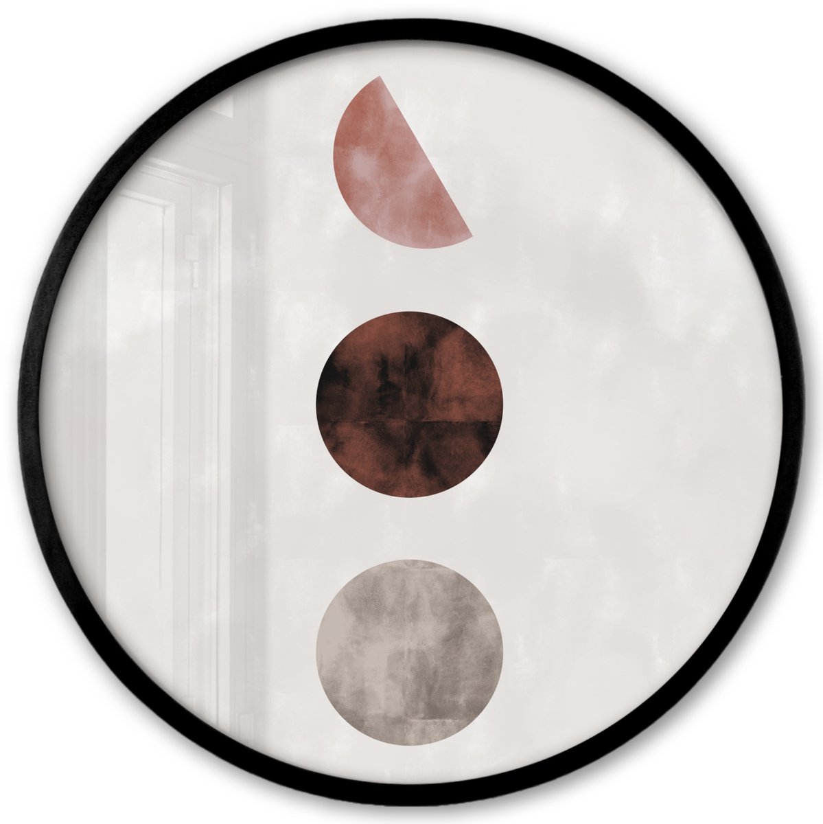 FrameYourWall Poster in lijst Rond - Fotolijst 40x40 cm - Posters - Vormen - Verf - Bruin - Abstract - Ronde posterlijst zwart - Decoratie - Wanddecoratie woonkamer - Muurdecoratie slaapkamer Abstract - cirkel