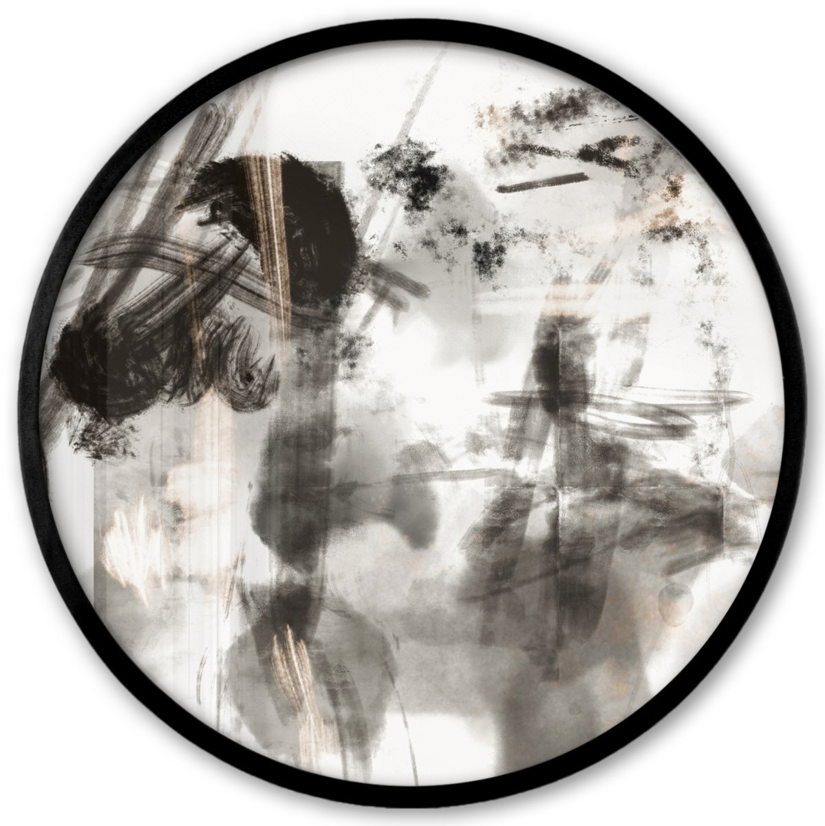 FrameYourWall Poster in lijst Rond - Fotolijst 40x40 cm - Posters - Schilderij - Verf - Zwart wit - Kunst - Ronde posterlijst zwart - Decoratie - Wanddecoratie woonkamer - Muurdecoratie slaapkamer Multicolor