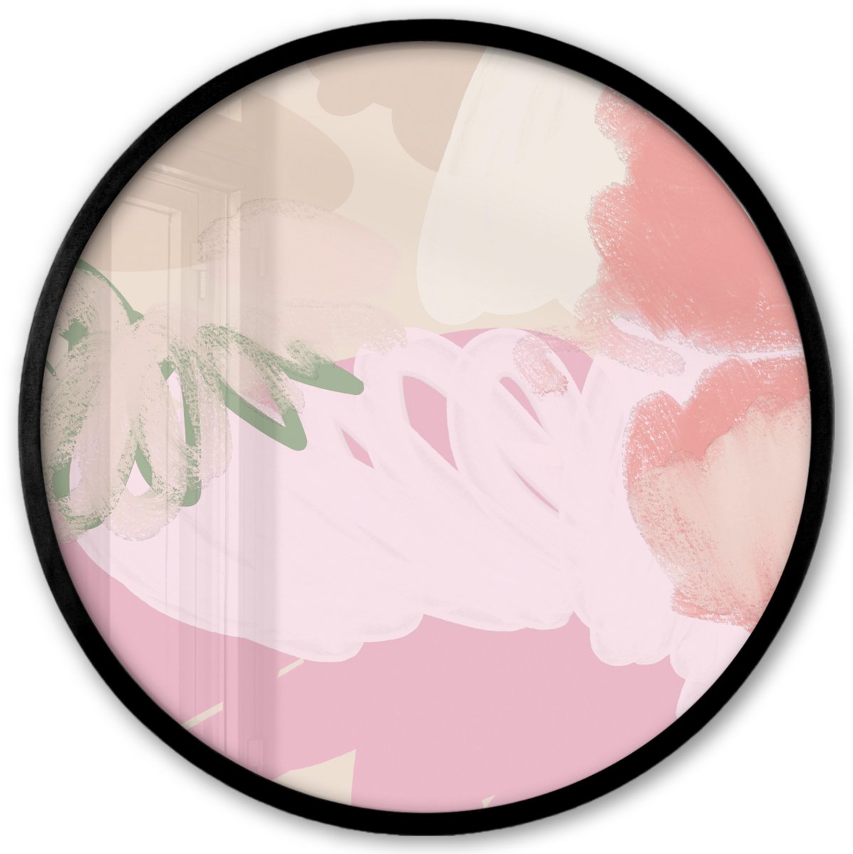 FrameYourWall Poster in lijst Rond - Fotolijst 40x40 cm - Posters - Roze - Kunst - Abstract - Modern - Ronde posterlijst zwart - Decoratie - Wanddecoratie woonkamer - Muurdecoratie slaapkamer