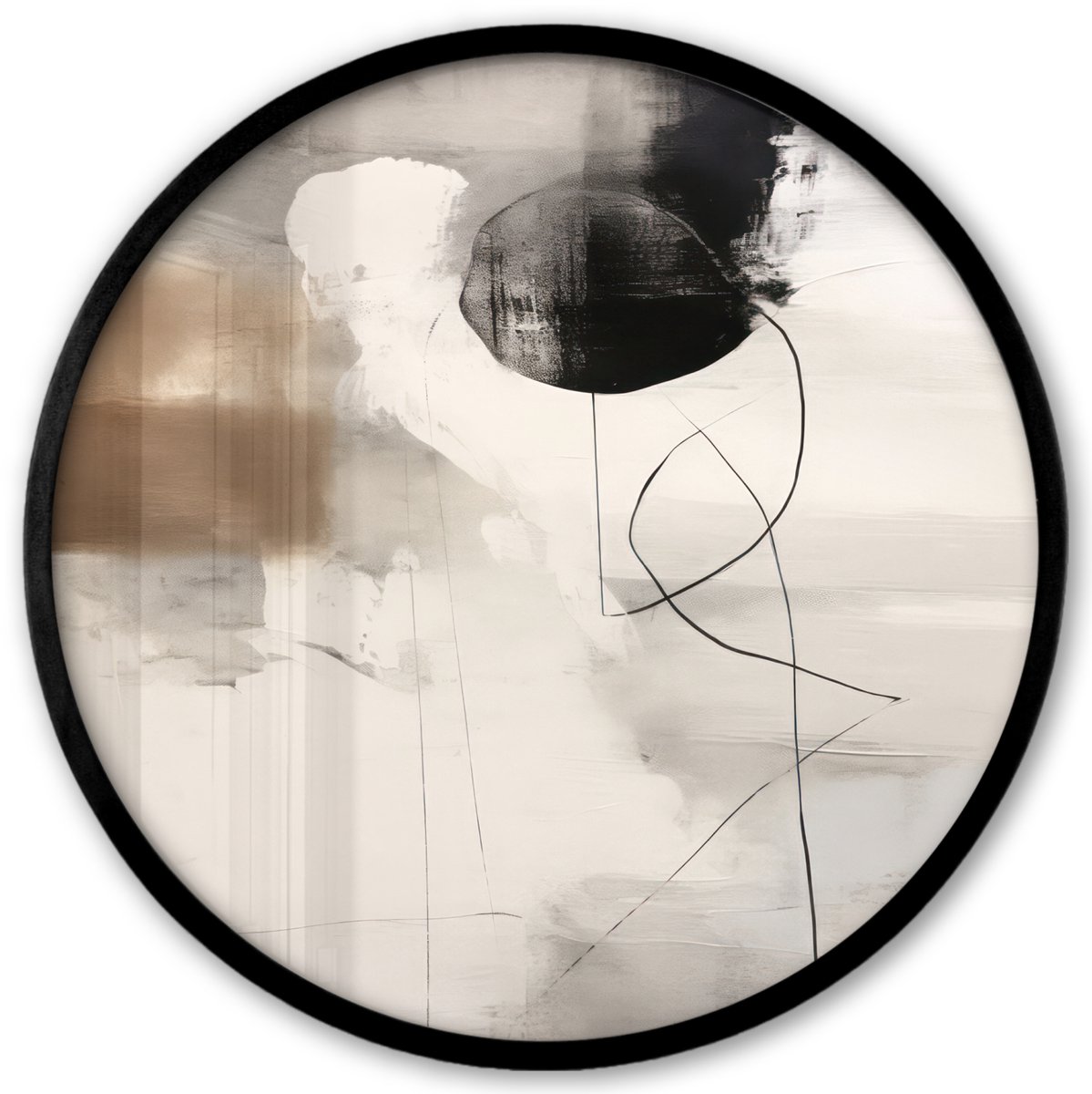 FrameYourWall Poster in lijst Rond - Fotolijst 40x40 cm - Posters - Abstracte kunst - Grijs - Industrieel - Ronde posterlijst zwart - Decoratie - Wanddecoratie woonkamer - Muurdecoratie slaapkamer Beige