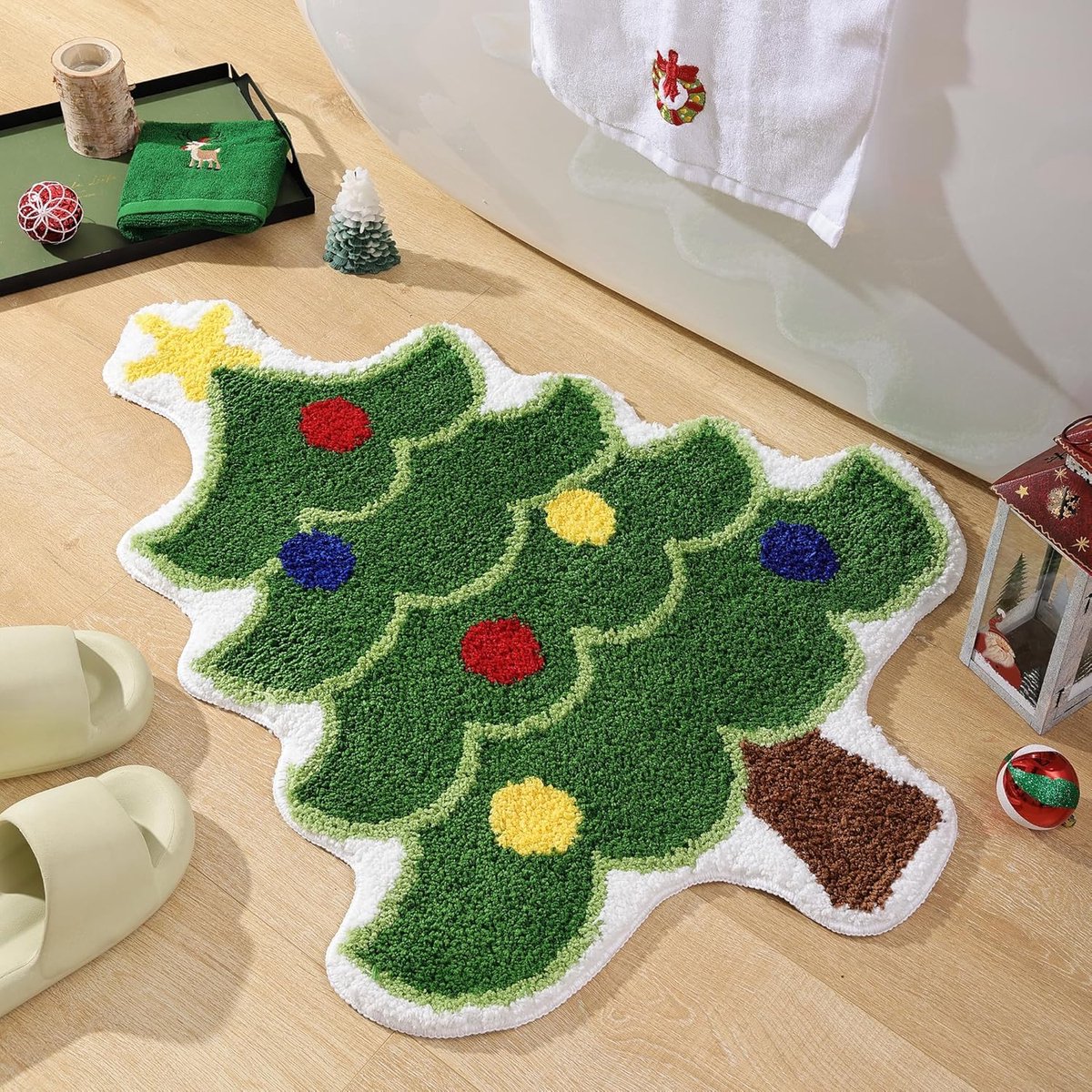 Kerstboom Vloerkleed - Antislip imitatie kasjmier tapijt - Woondecoratie Slaapkamer - Zachte Wasbare en Antislip Mat - voor Woonkamer Eetkamer Slaapkamer & Badkamer - Kerstdecoratie （ Groen tapijt 40*60cm ）