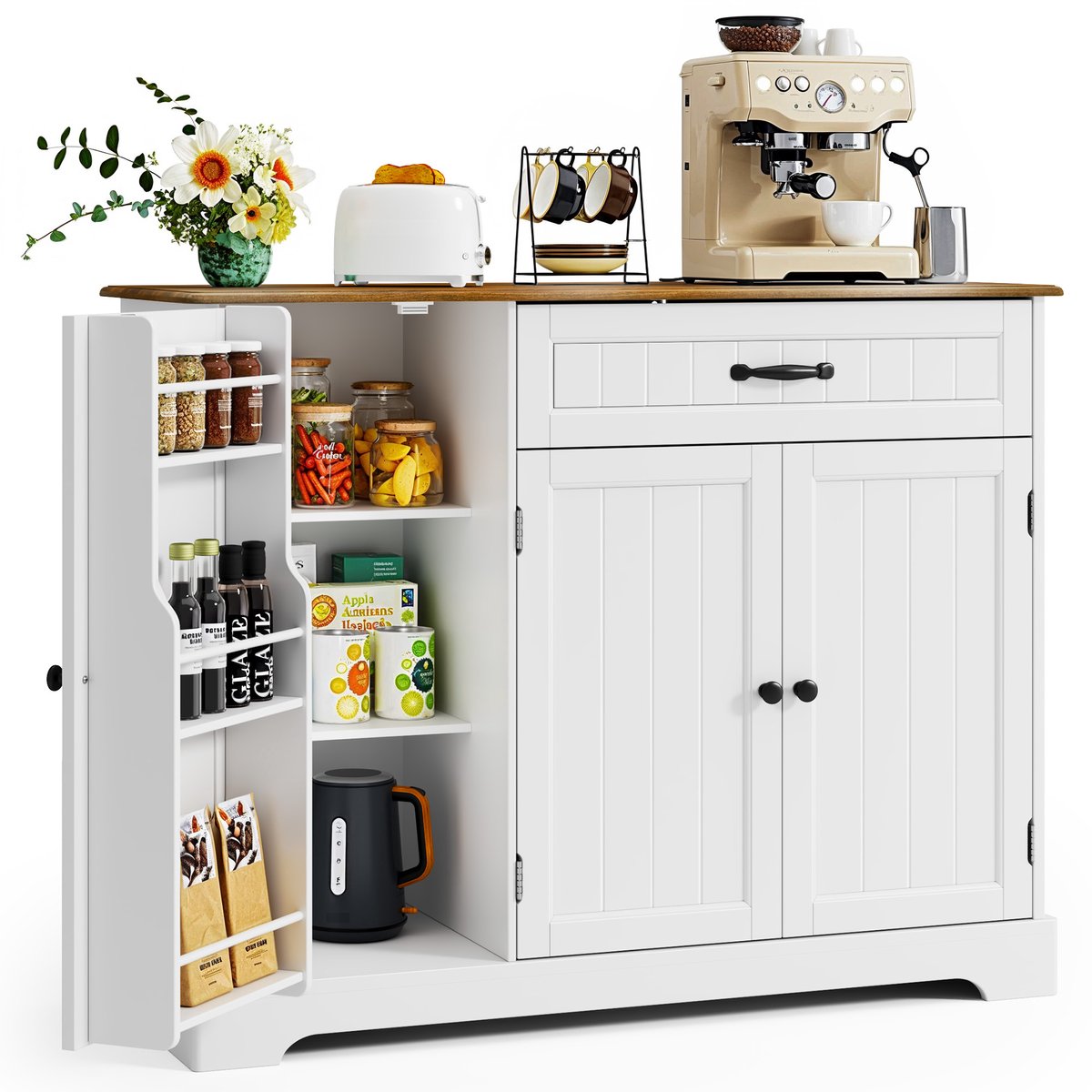 Xbro Keukenkast met 1 Lade en 3 Deuren – Buffetkast met Verstelbare Planken en Open Vak – Voor Keuken,Eetkamer of Woonkamer – 105 x 40 x 84 cm – Retro