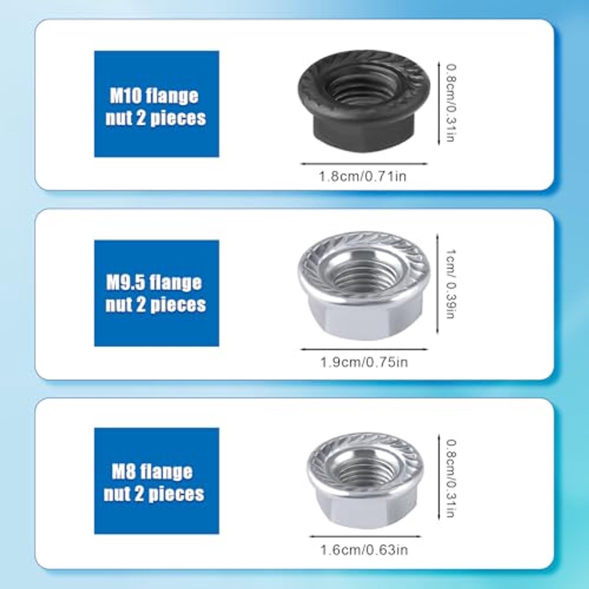 6pcs Bicycle Wheel Axle Nut, M8 M9.5 M10 Bicycle Hub Flange Axle Nut Bicycle Axle Nut Bicycle Parts for Mountain Road Commuter Bike Front and Rear Wheel Axle (3 Sizes thumbnail 7