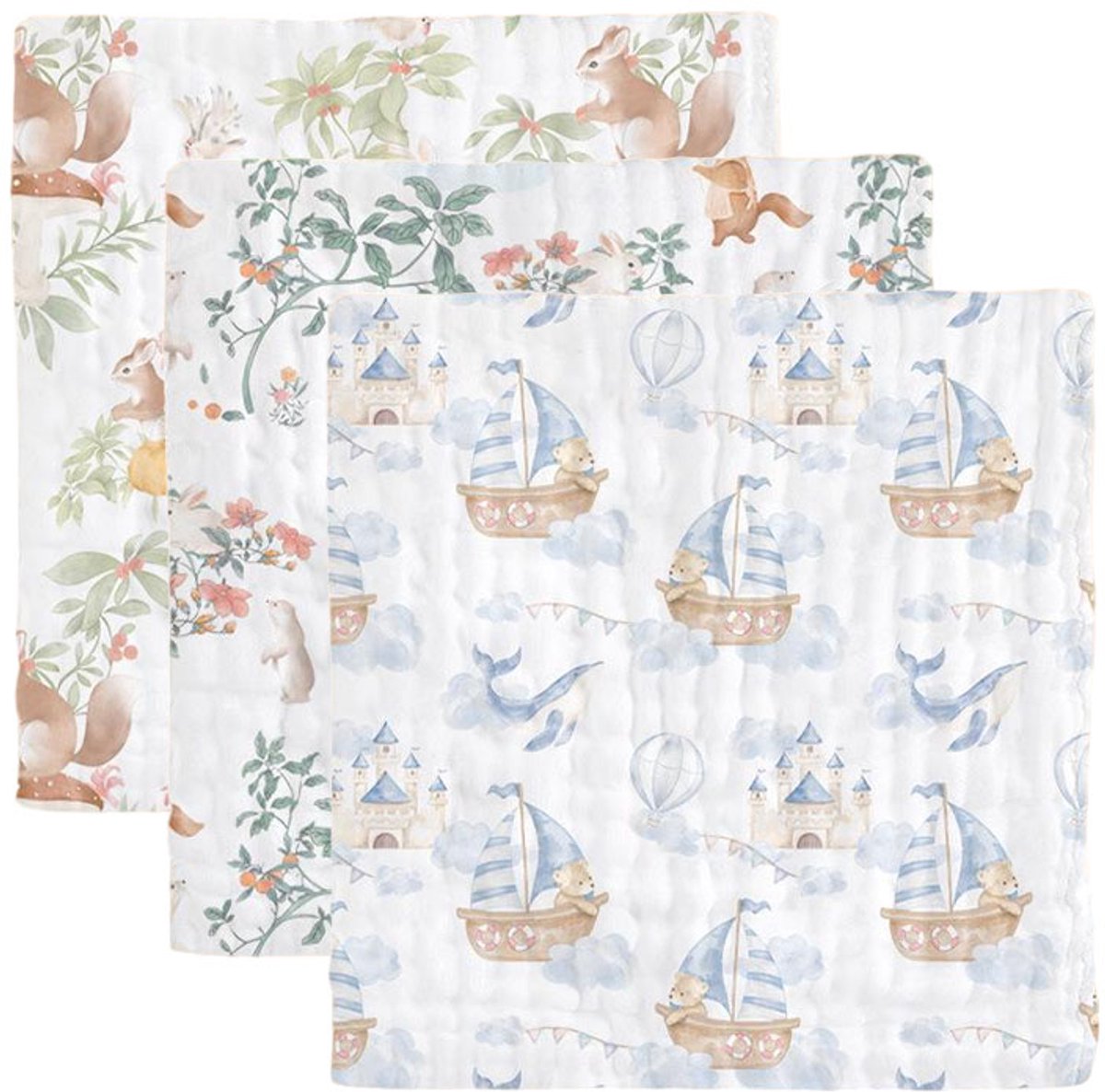 Image of 3-pack babydoekjes - zachte katoenen babydoekjes, 25 x 25 cm, absorberende katoenen doekjes, mousseline luiers - geschikt voor jongens en meisjes - maat D