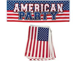 Amerika/USA thema versiering set - vlaggetjes en grote vlag - feestartikelen - stars and stripes - United States of America
