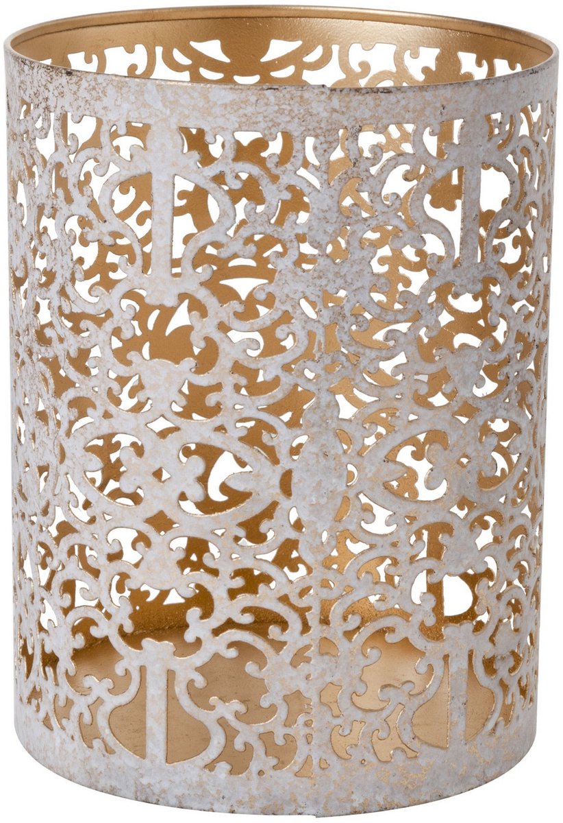 Cosy&Trendy Cosy & Trendy Waxinelichtjes houder - wit/goud - antiek look - 13 cm - Windlichtjes / kaarsenhouders - theelichtjes - kaarsen