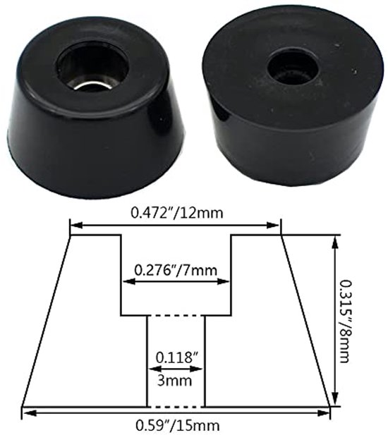 50 Stuks Medium Harde Rubber Voetjes met RVS Ring en Schroeven ...