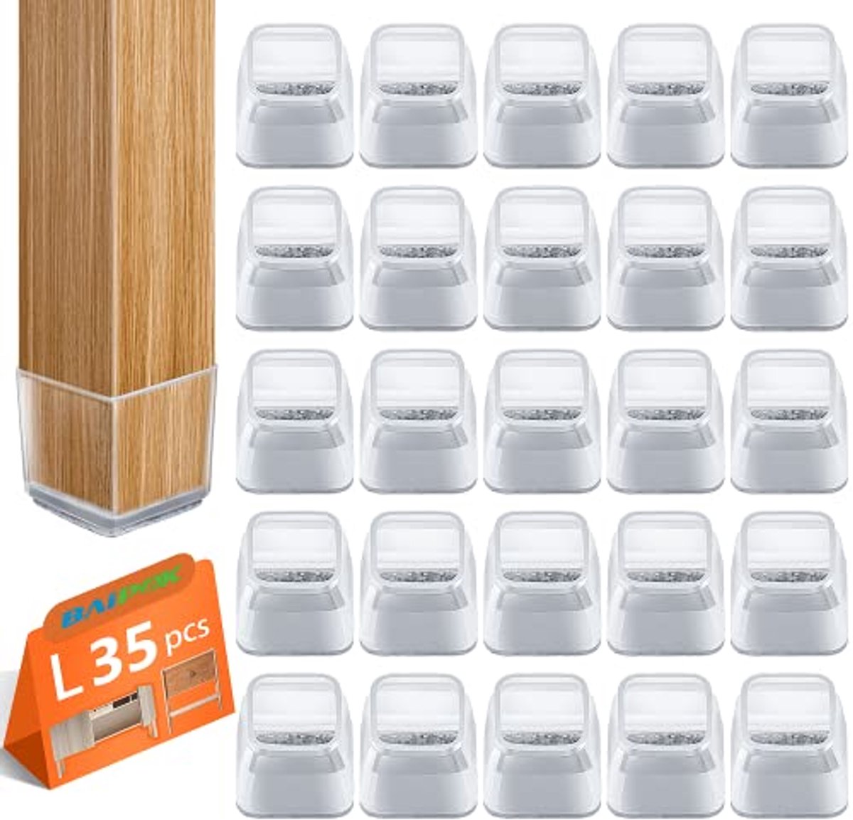 35 Stuks Siliconen Stoelpootbeschermers met Vilten Pads - Vloerbeschermers voor Houten Vloeren