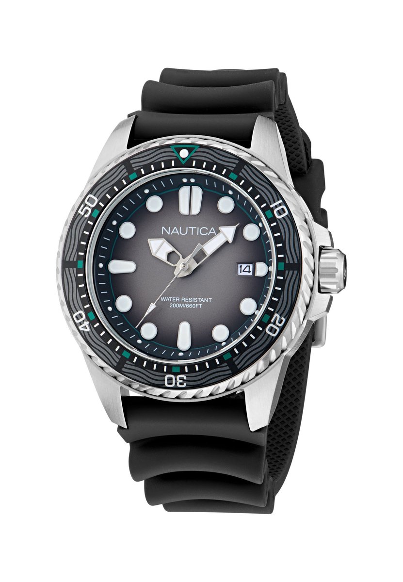 Nautica Nct Sea Dive Quartz Analoog Horloge Zwart Material 100% Roestvrij Staal 100% Siliconaarmband 44 mm NAPSDF501