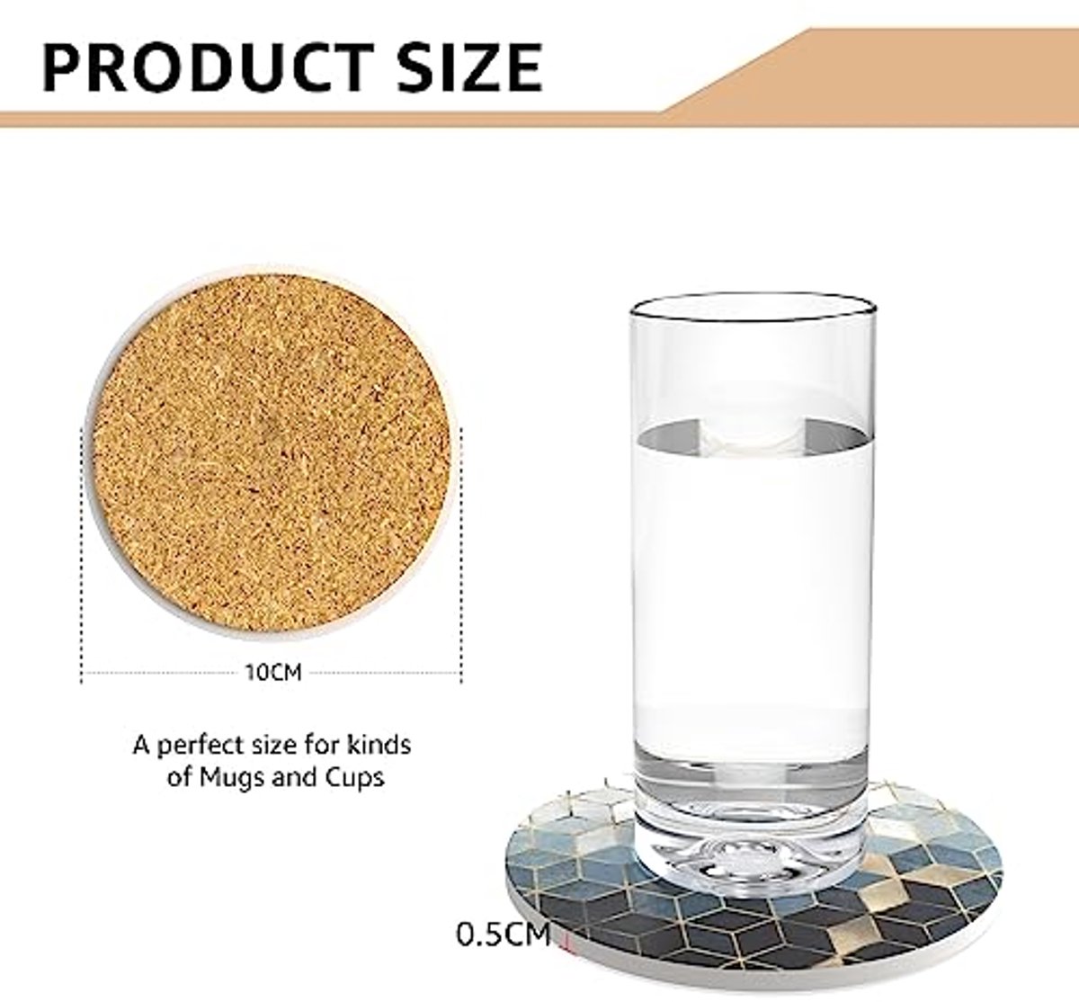 Set van 4 Absorberende Ronde Onderzetters - Decoratieve Keramische Onderzetters met Kurkbasis voor Mokken en Bekers — cadeau in Wonen & Interieur - foto 2