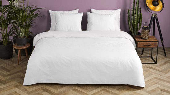 HIP dekbedovertrek effen kleur - 1 persoons 140x200/220 cm - Wit - 100% Katoen satijn