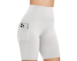 SOFTFLOW Korte Sport Broek - Met Zakken - Half Lang - Super Soft - Short Pocket Legging - Short - Dames - Sportbroek - Sportlegging - Korte Broek - met zakken - Comfortabel - Wit - Maat L