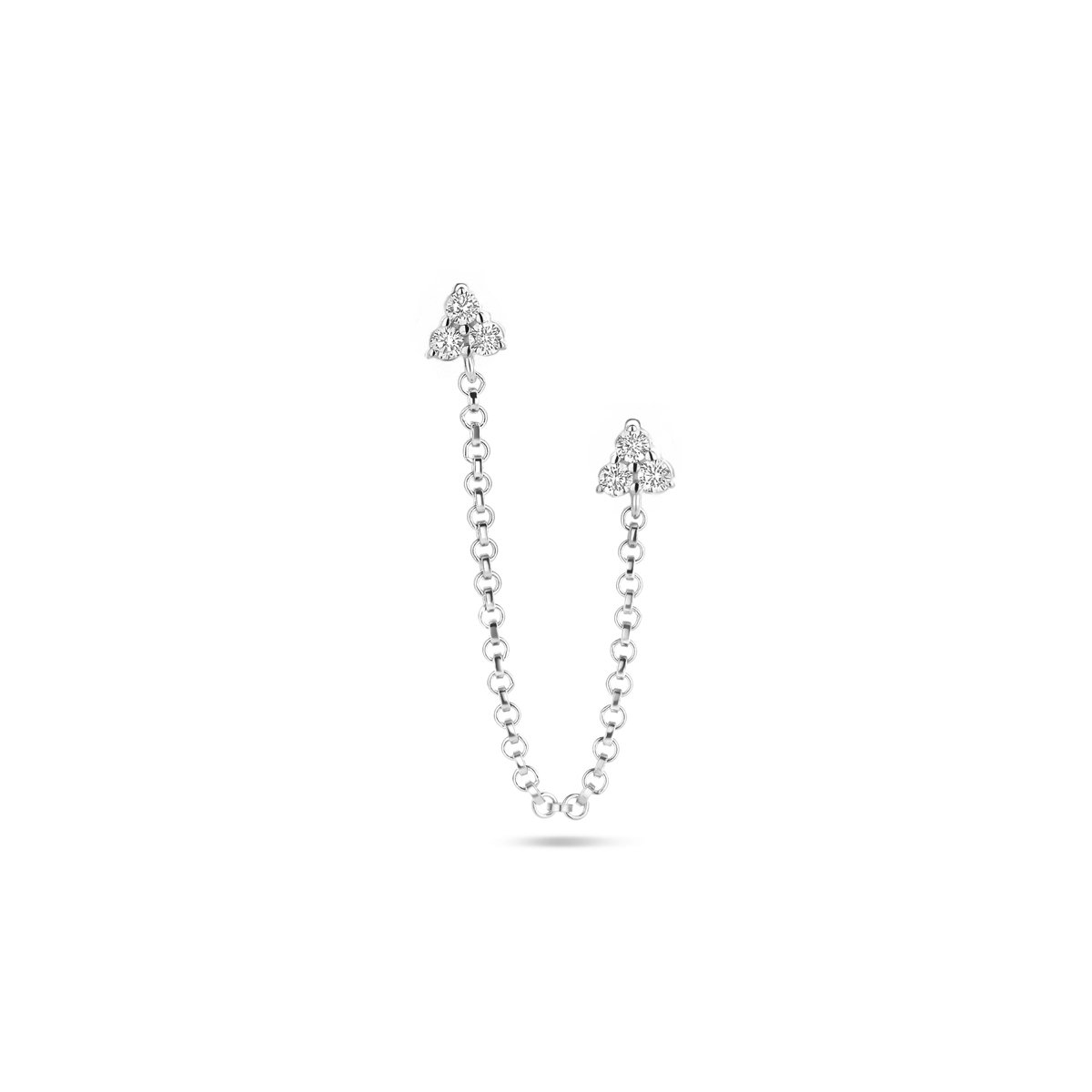 Lev Sieraden - 925 Zilveren dubbele oorknop met zirkonia - 47 mm - per stuk - dames oorbel met Zirkonia steen - zilver gerhodineerd